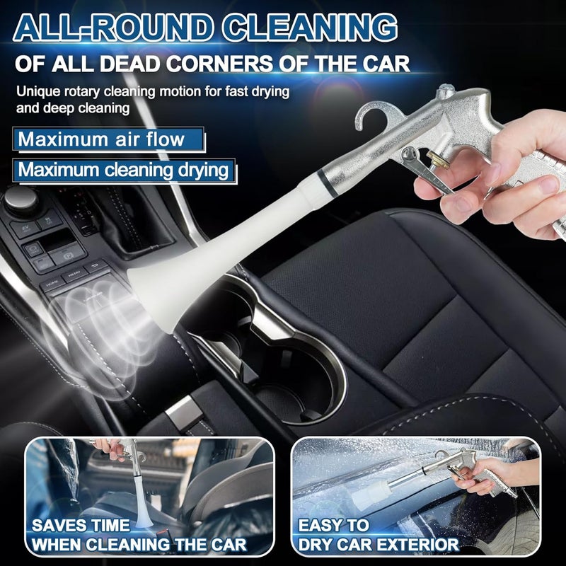 Senduzll Tornado Car Cleaning Gun, Dry Car Detailing Tools, Aluminum Alloy Bearing Nozzlefor, Car Quickly Blasts Dirt and Dust Works with Air Compressor (Silver) - Image 3